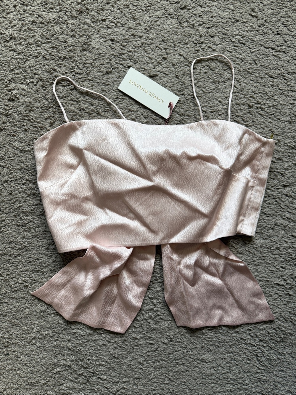 $265 NWT LoveShackFancy Pink macchiato silk Roseanne bow crop tank top cami sz 8